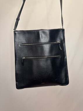 Vince Black Pebbled Leather Triple Zip Messenger Crossbody Bag